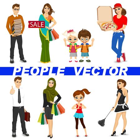 set of diverse people characters isolated on white background. Vector designのイラスト素材