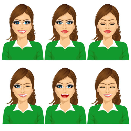 set of female avatar expressions isolated on white backgroundのイラスト素材