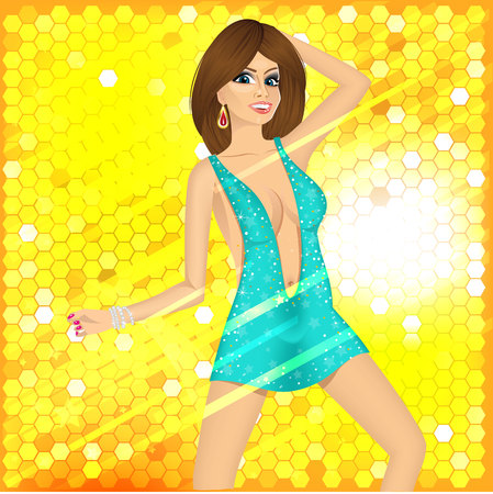 portrait of beautiful sexy lady in the night club raising her armのイラスト素材