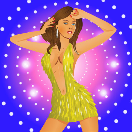 portrait of sexy beautiful lady in the night club raising her armsのイラスト素材