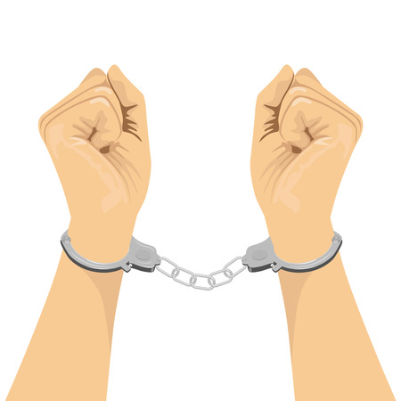 cropped illustration of a pair of hands in handcuffs isolated on white backgroundのイラスト素材