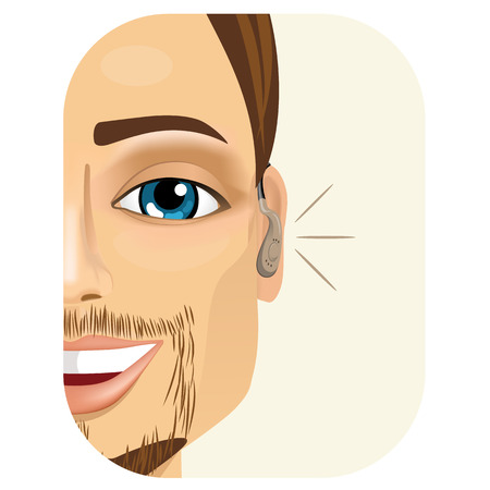 illustration of a smiling man wearing a hearing aidのイラスト素材