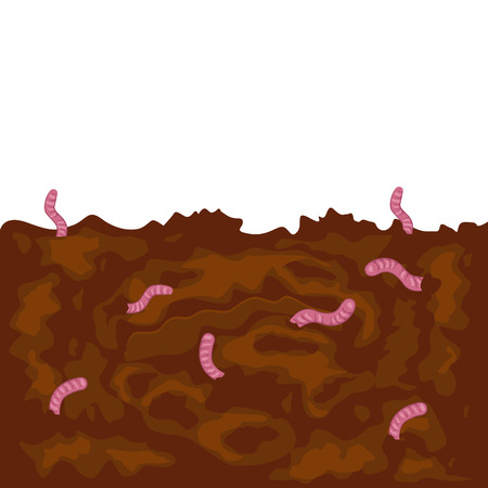 illustration of pink worms in the groundのイラスト素材