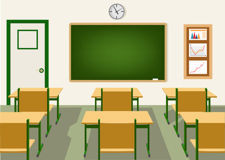 empty school classroom with blackboard and desksのイラスト素材