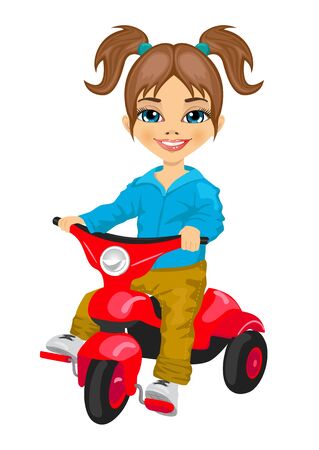 cute little girl riding a tricycle isolated over white backgroundのイラスト素材