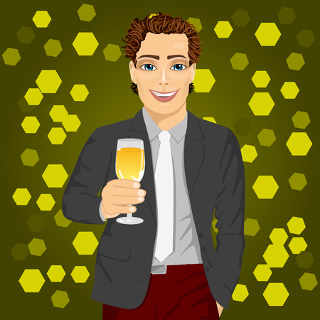 handsome young man holding a glass of champagne at the night club partyのイラスト素材