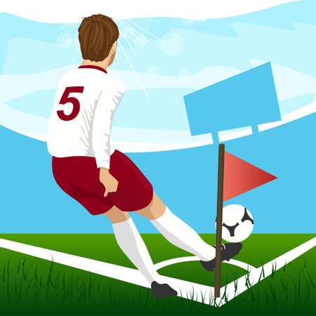 back view of soccer player taking corner kickのイラスト素材