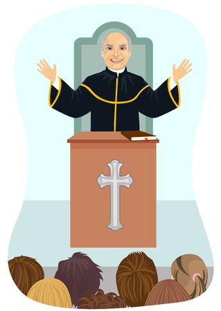 Senior protestant priest gives his sermon from the church pulpitのイラスト素材