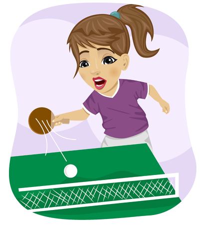 action shot of cute teenager girl playing table tennisのイラスト素材
