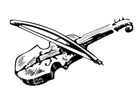 Violin sketch isolated on a white background, hand drawn illustrationのイラスト素材