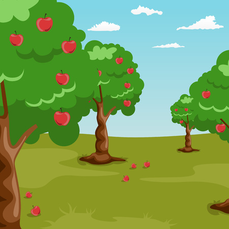 Trees with red apples in an orchardのイラスト素材