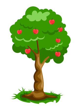 Green apple tree full of red apples isolated over white backgroundのイラスト素材