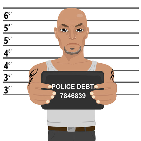 Latino gangster with tattoos holding a mugshotのイラスト素材