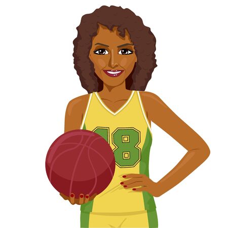 Beautiful african american female basketball player with ballのイラスト素材