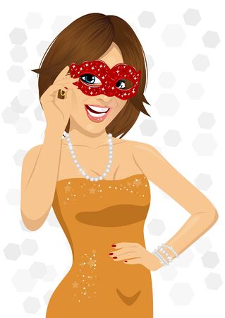 gorgeous smiling woman wearing carnival maskのイラスト素材