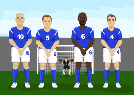 Defensive soccer wall. Free kick in shooting range setting up wallのイラスト素材