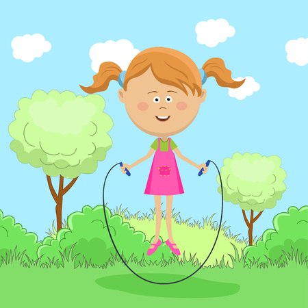 Cute little girl skipping rope in park.のイラスト素材