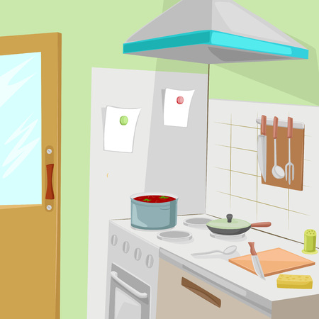 Kitchen with furniture. Cozy kitchen interior.のイラスト素材