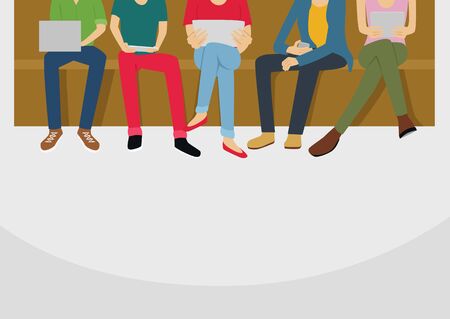 Group of diverse people using digital devices. Friends technology togetherのイラスト素材