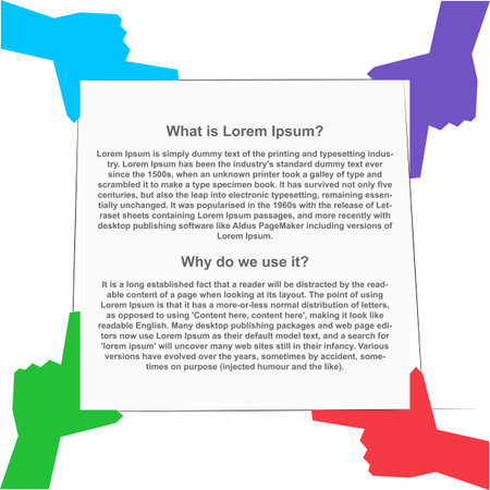 Colorful hand in the form of a gun holding blank boardのイラスト素材