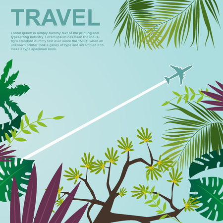 Bottom view of airplane flying over jungleのイラスト素材