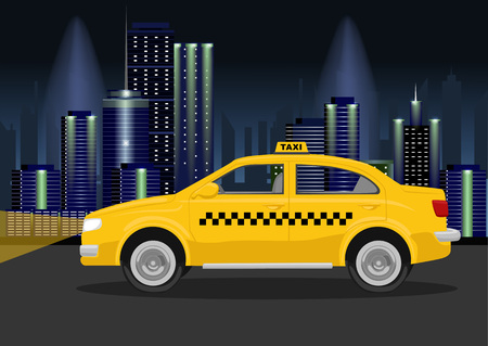 Taxi cab on backround of night cityのイラスト素材