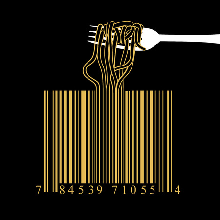 Fork spaghetti barcode design idea concept on black backgroundのイラスト素材
