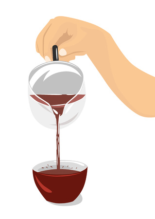 Hand pouring hibiscus tea from teapot into a cup. Tea ceremonyのイラスト素材