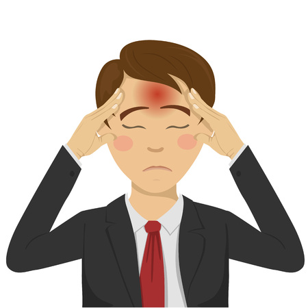 Young businessman with headache holding his head on his templesのイラスト素材
