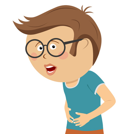 Little nerd boy having stomach acheのイラスト素材