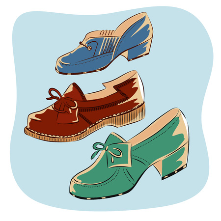 Colorful retro vintage shoes isolatedのイラスト素材
