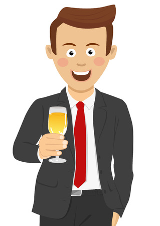 Young cute businessman toasting with a glass of champagneのイラスト素材