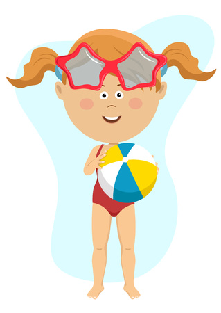 Young cute little girl holding inflatable ball isolatedのイラスト素材
