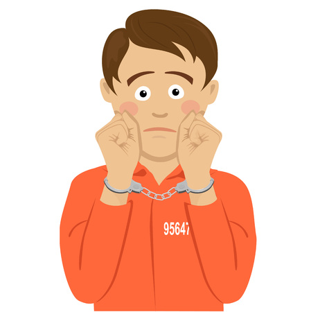 Unhappy american prisoner boy showing handcuffsのイラスト素材