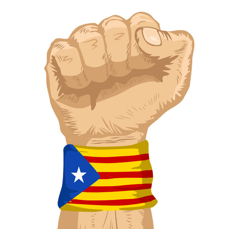 Fist wearing a flag of Catalonia wristband clenched tightのイラスト素材