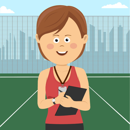 Young female coach stands on school playgroundのイラスト素材