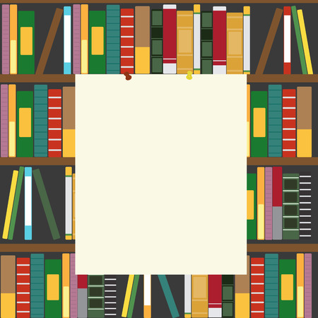 Bookshelf and empty blank board with copyspace for your textのイラスト素材