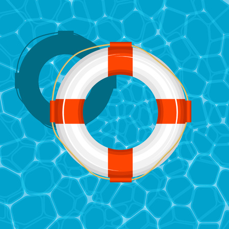 Top view of an inflatable ring floating on the blue waterのイラスト素材