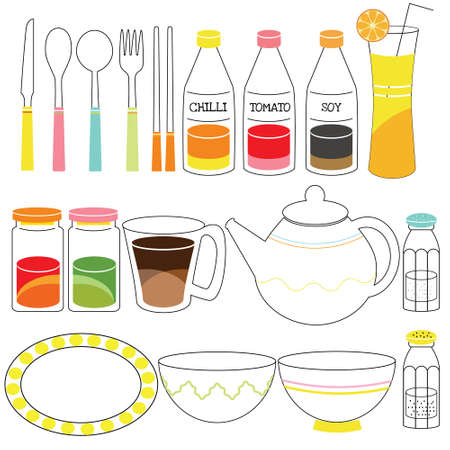 Kitchen Cutlery Doodle cute and cartoon styleのイラスト素材