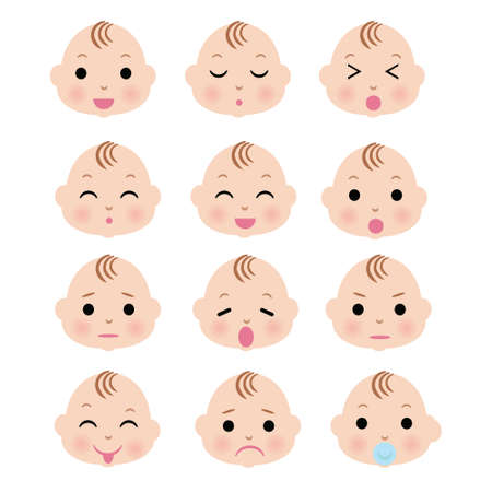 Cute Baby boy face with variation expressionのイラスト素材