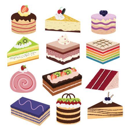 Piece of delicious cake with topping and variationのイラスト素材