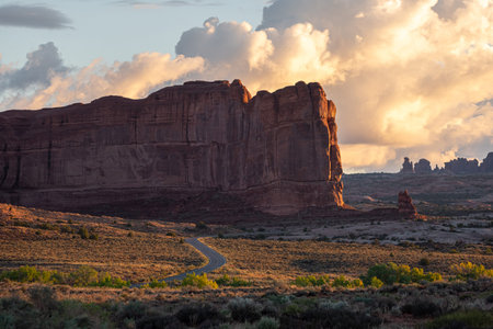 Sunset in Arches National Park, Moab, Utah, USAの写真素材