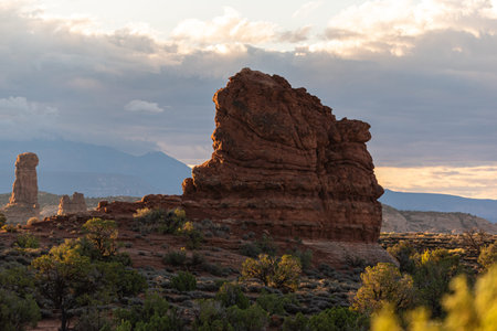 Sunset in Arches National Park, Moab, Utah, USAの写真素材