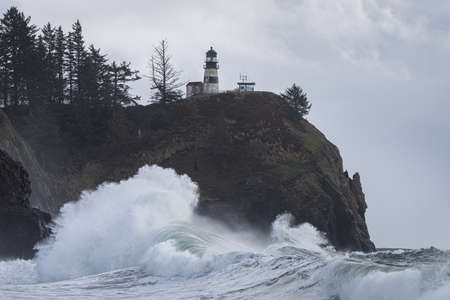 Lighthouse on the north coast of Oregon in the Pacific Ocean.の写真素材