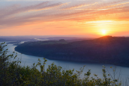 Sunset over Lake Balaton, Hungary. Panoramic view.の写真素材