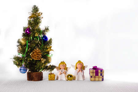 Herringbone and angels - Christmas theme. Copy space.の写真素材