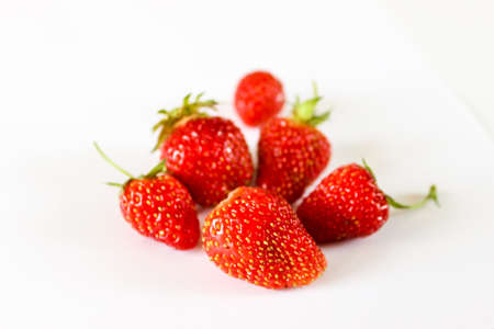 Large red strawberries. Strawberries close-up. Sweet and juicy berries on a white background.の写真素材