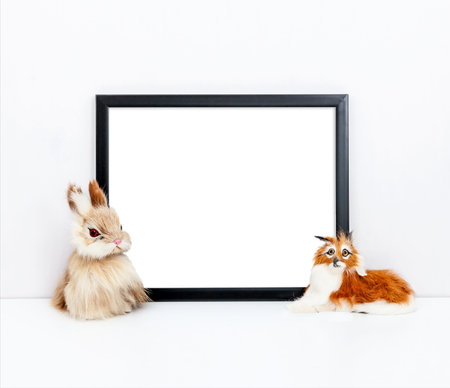 8x10 thin black frame mock up with children's toys. Portrait orientation.