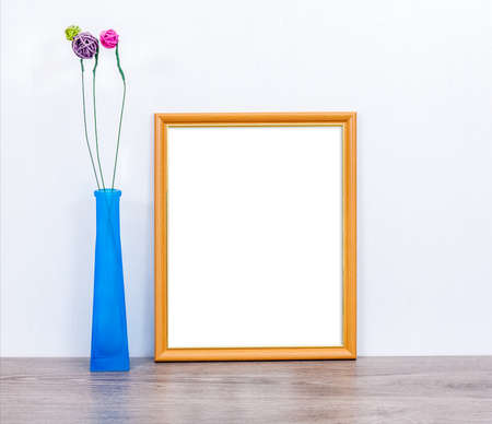Mocap 8x10 with a blue vase. Minimalistic design. Portrait orientation.の写真素材