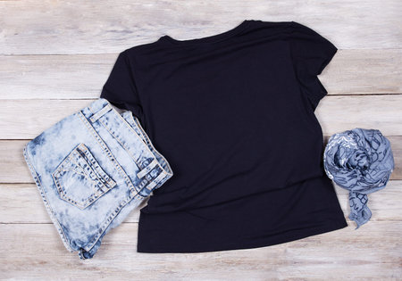 Black T-Shirt Mockup - Short Sleeve T-Shirt Flat Lay Fashion Design